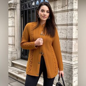 VINTAGE Cardigan Sweater Womens XL Cable Knit Button Front Granny Cottage Grunge